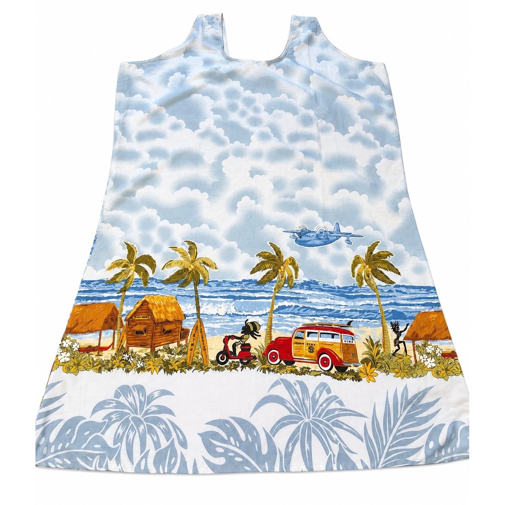 Rima Beach World Tropical Scenic Print Tank Dress Blue Woodie Car Womens Large